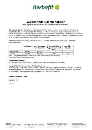 Weidenrinde 400 mg Kapseln 65 g
