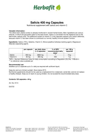 Salicis 400 mg Capsules