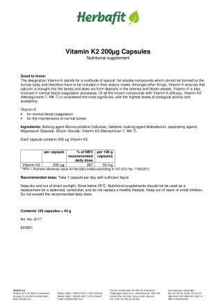 Vitamin K2 200&micro;g Capsules