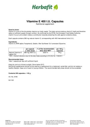 Vitamin E 400 I.U. Capsules
