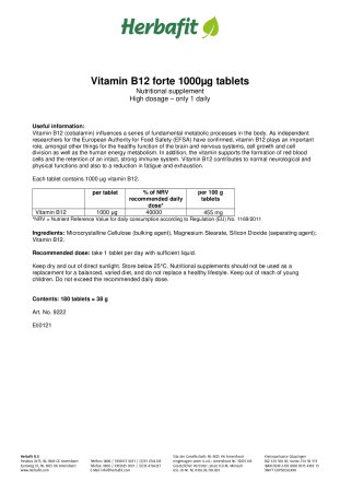 Vitamin B12 forte 1000&micro;g tablets