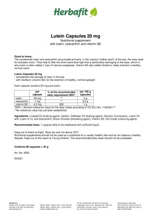 Lutein capsules 20 mg