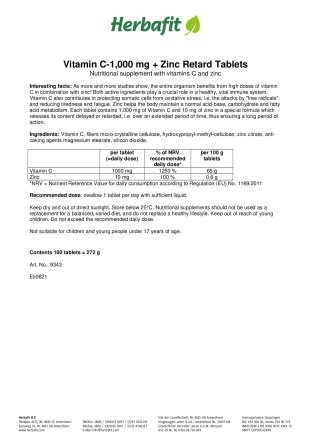 Vitamin C-1,000 mg + Zinc Retard Tablets
